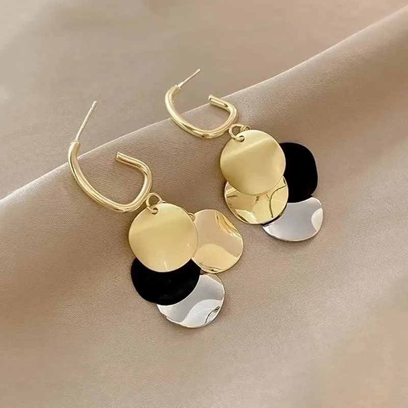 1 Pair Artistic Round Color Block Stainless Steel Drop Earrings