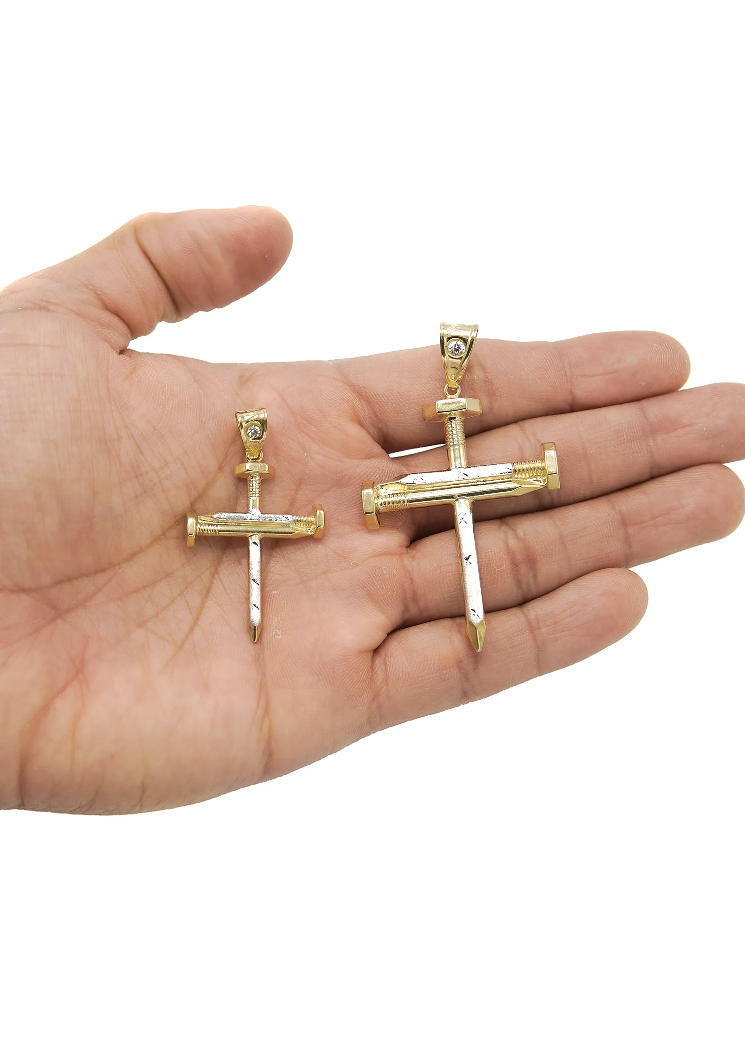 10K Gold Nail Cross Pendant | Customizable Size