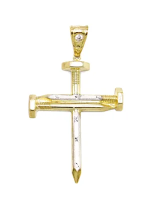 10K Gold Nail Cross Pendant | Customizable Size