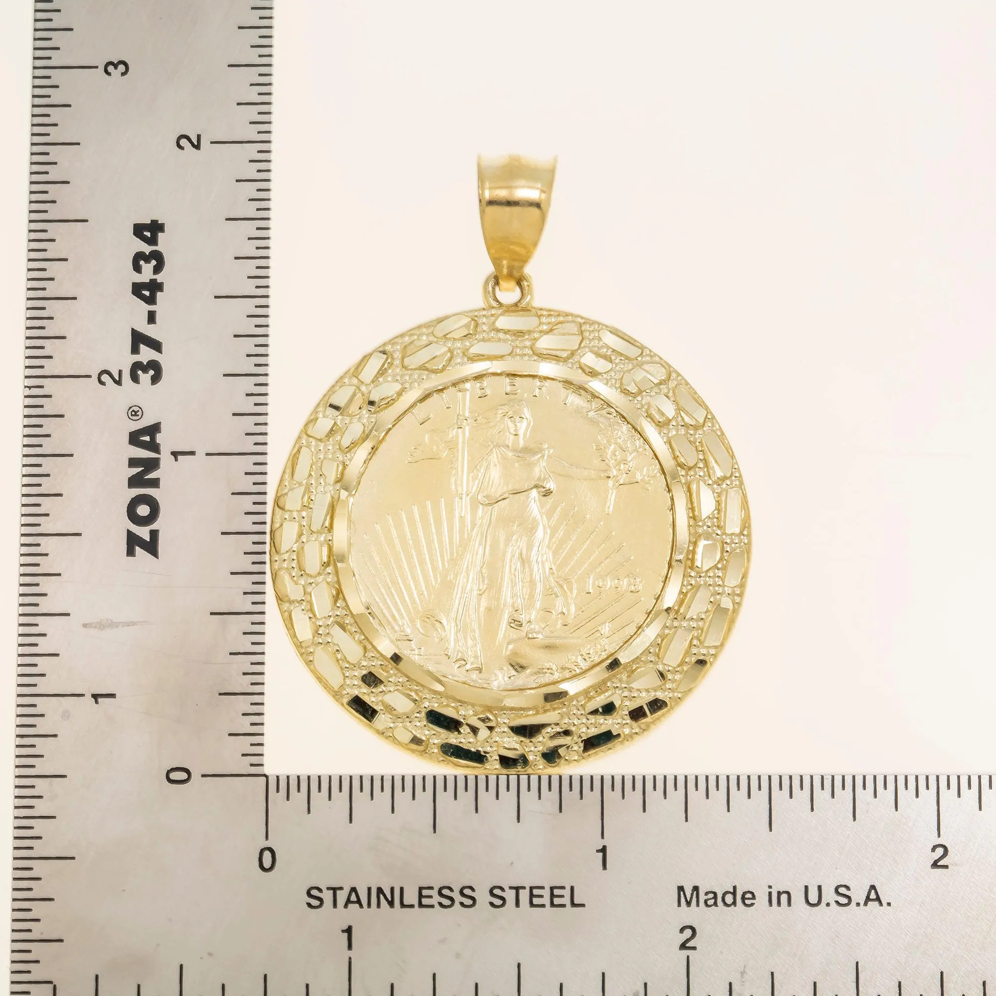 10K GOLD NUGGET LADY LIBERTY COIN PENDANT 8.7G