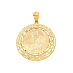 10K GOLD NUGGET LADY LIBERTY COIN PENDANT 8.7G