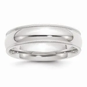 10k White Gold 6mm Milgrain Comfort Fit Wedding Band Ring