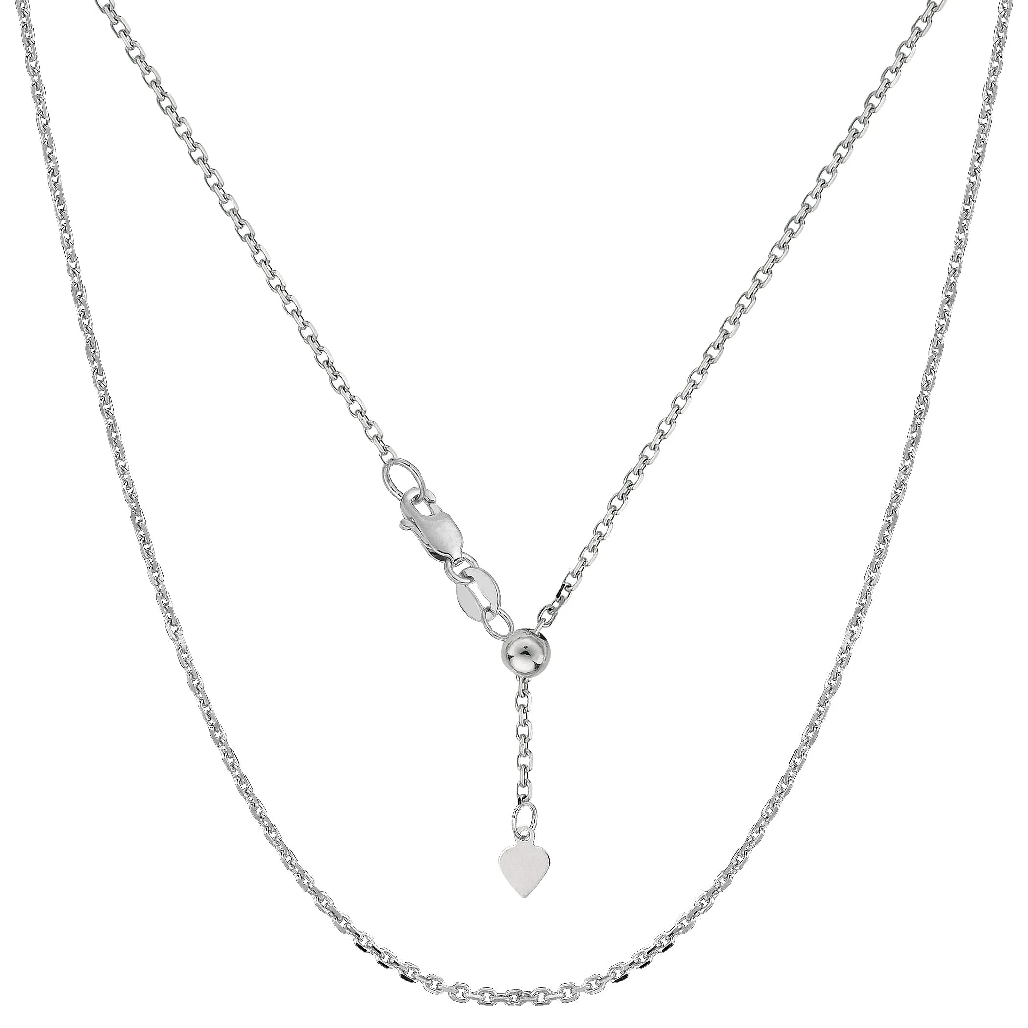 10k White Gold Adjustable Cable Link Chain Necklace, 0.9mm, 22"