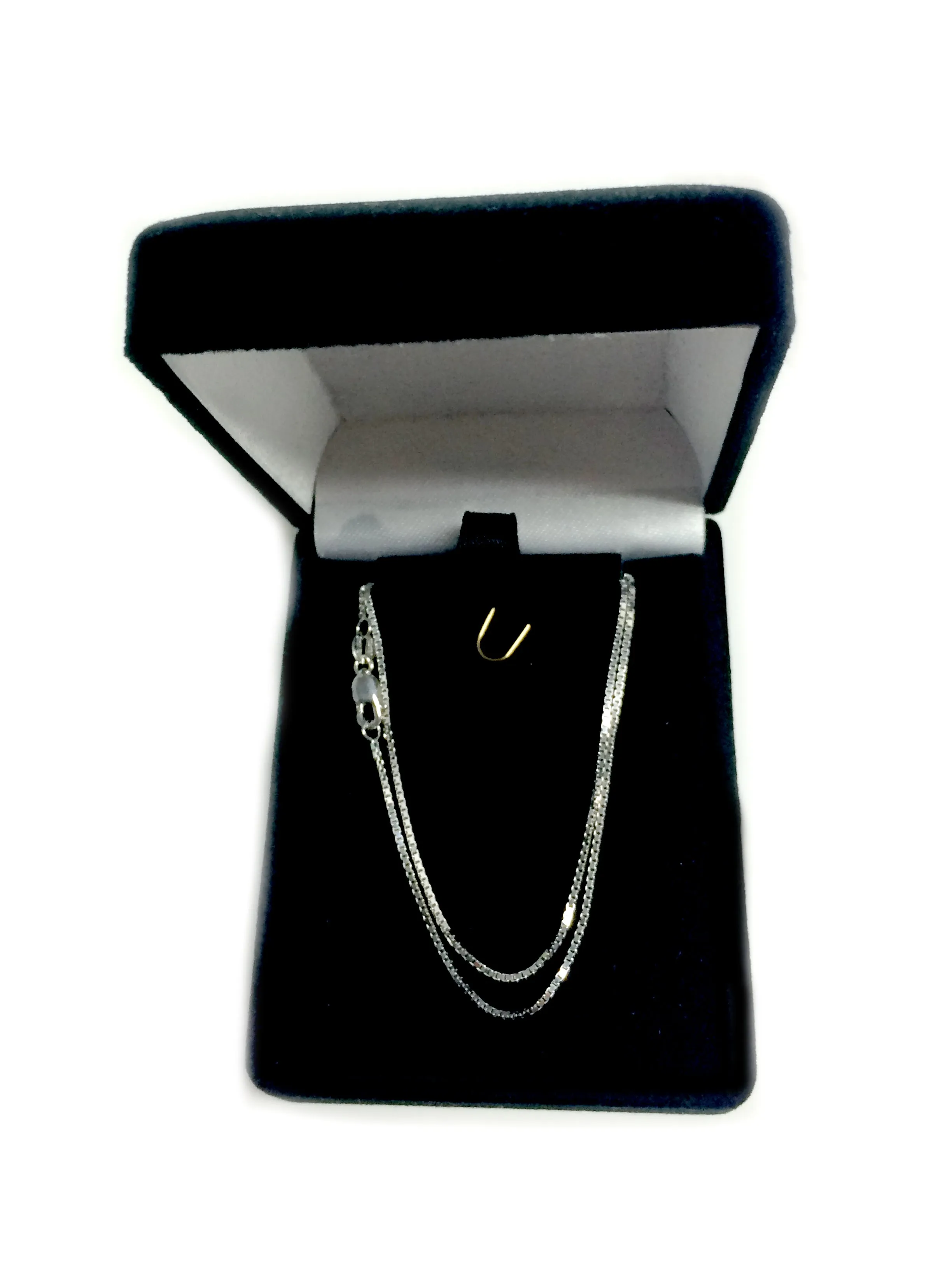 10k White Solid Gold Mirror Box Chain Necklace, 1.0mm