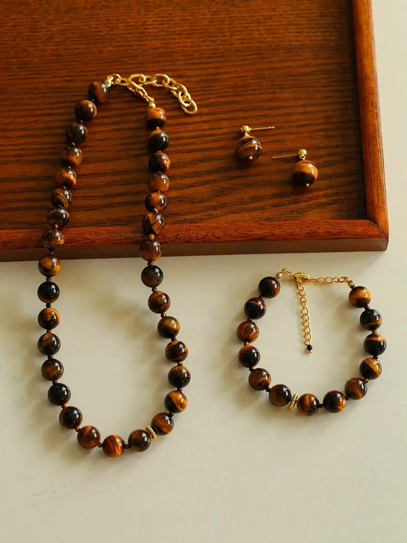 10mm Tiger's Eye Stone Beaded Necklace