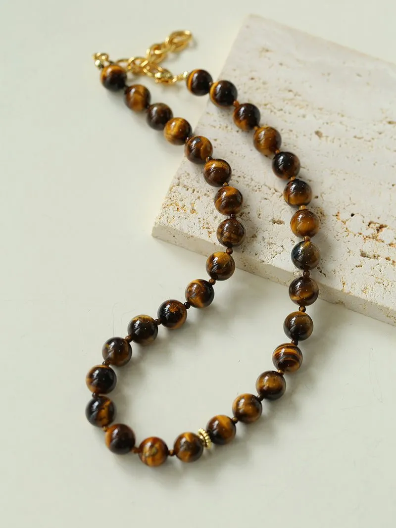 10mm Tiger's Eye Stone Beaded Necklace