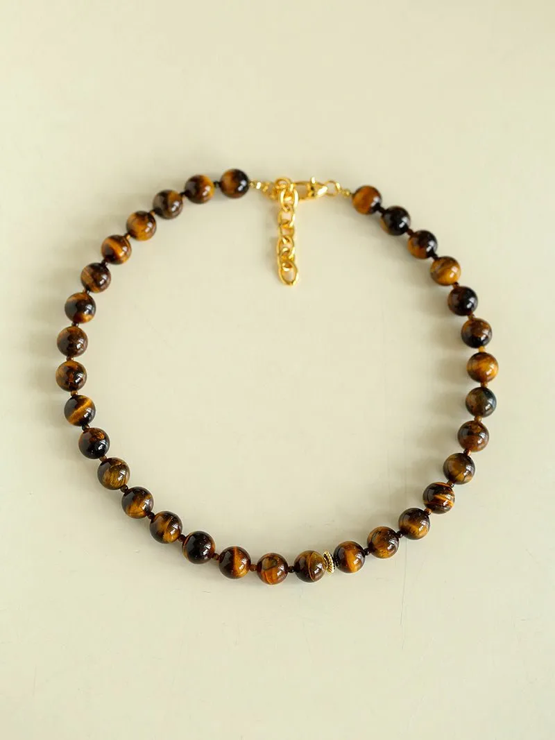 10mm Tiger's Eye Stone Beaded Necklace