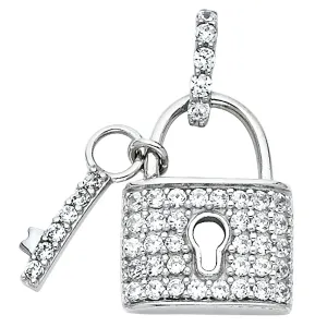 14K Lock & Key CZ Pendant