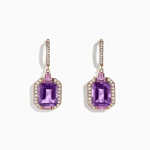 14K Rose Gold Amethyst, Pink Sapphire and Diamond Earrings, 7.04 TCW