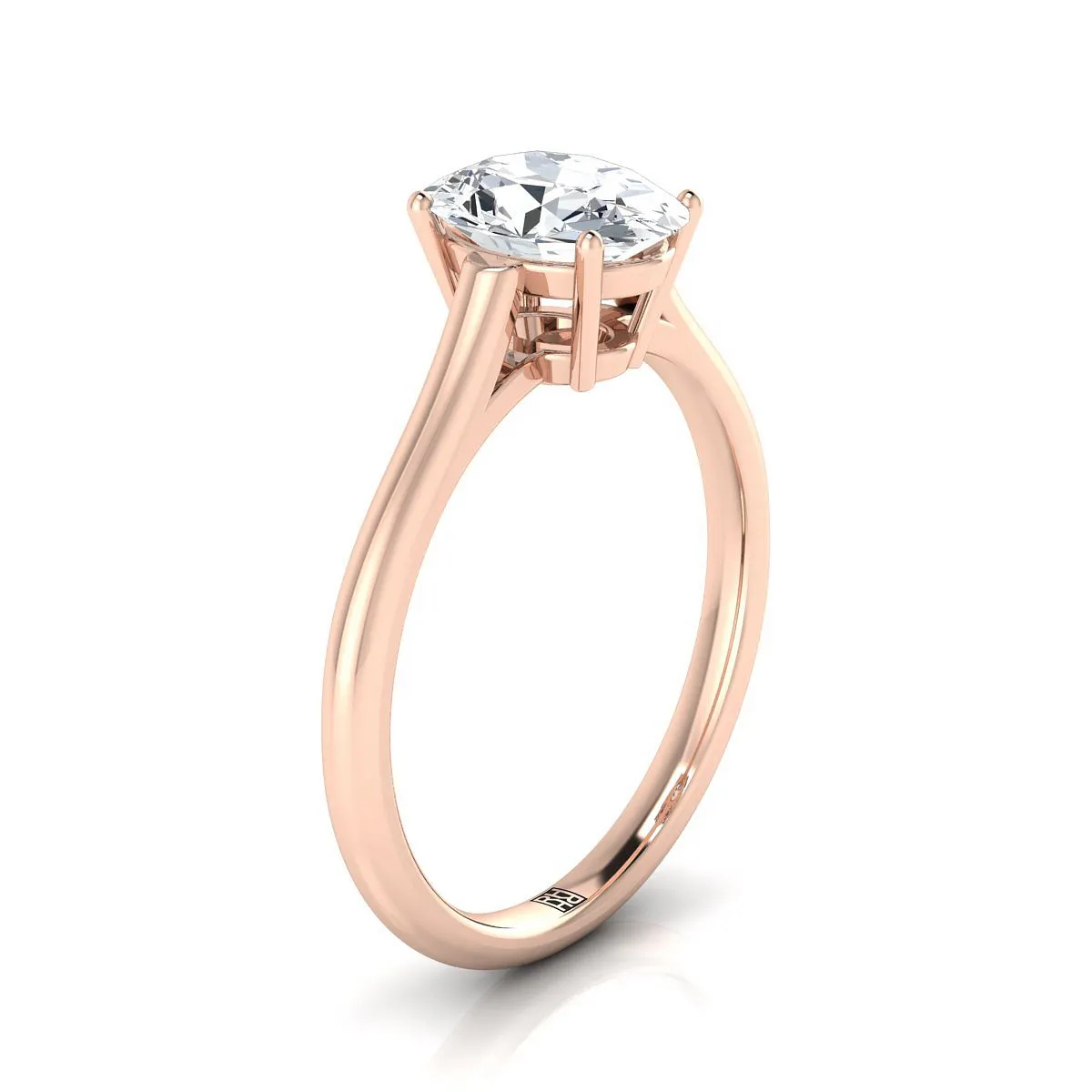 14K Rose Gold Oval Aquamarine Cathedral Style Comfort Fit Solitaire Engagement Ring