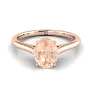 14K Rose Gold Oval Morganite Cathedral Style Comfort Fit Solitaire Engagement Ring