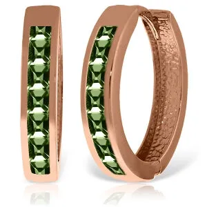 14K Solid Rose Gold Hoop Huggie Earrings w/ Green Sapphires