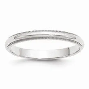 14k White Gold 3mm Milgrain Wedding Band Ring