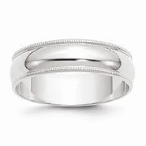 14k White Gold 6mm Lightweight Milgrain Half Round Wedding Band Ring