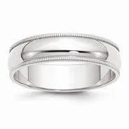 14k White Gold 6mm Milgrain Wedding Band Ring