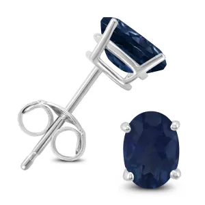 14K White Gold 6X4Mm Oval Sapphire Earrings