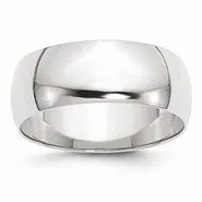 14k White Gold 8mm Lightweight Half Round Wedding Band Ring