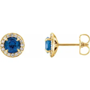 14K Yellow 3.5 mm Natural Blue Sapphire & 1/8 CTW Natural Diamond Earrings