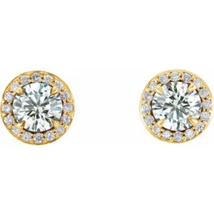 14K Yellow 5 mm Natural White Sapphire & 1/8 CTW Natural Diamond Earrings