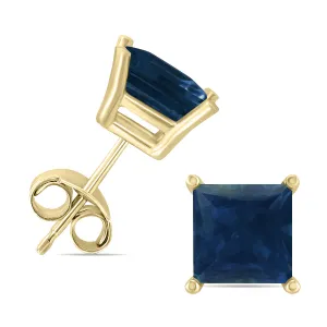 14K Yellow Gold 5Mm Square Sapphire Earrings