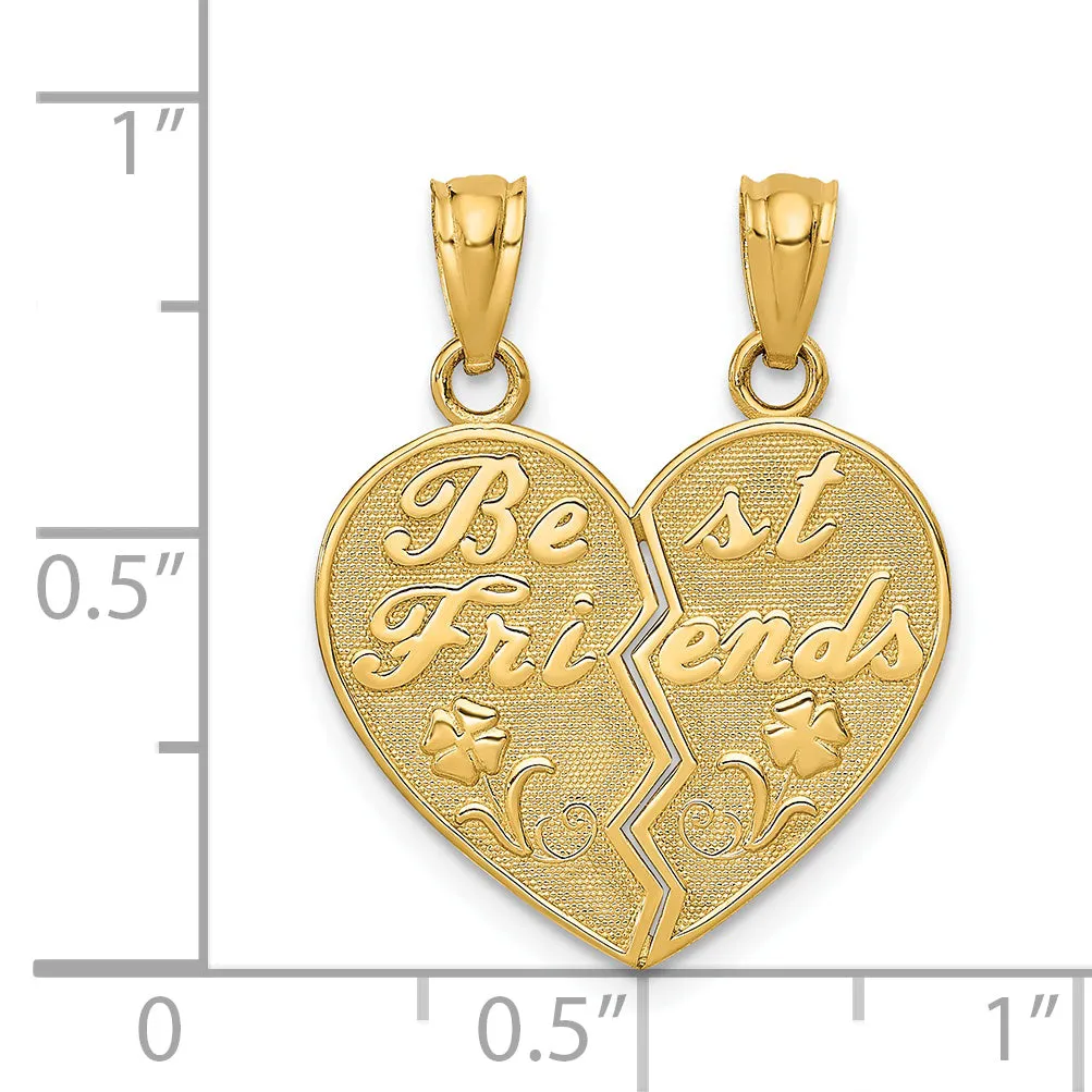 14k Yellow Gold BEST FRIENDS Heart Break Apart Charm Pendants