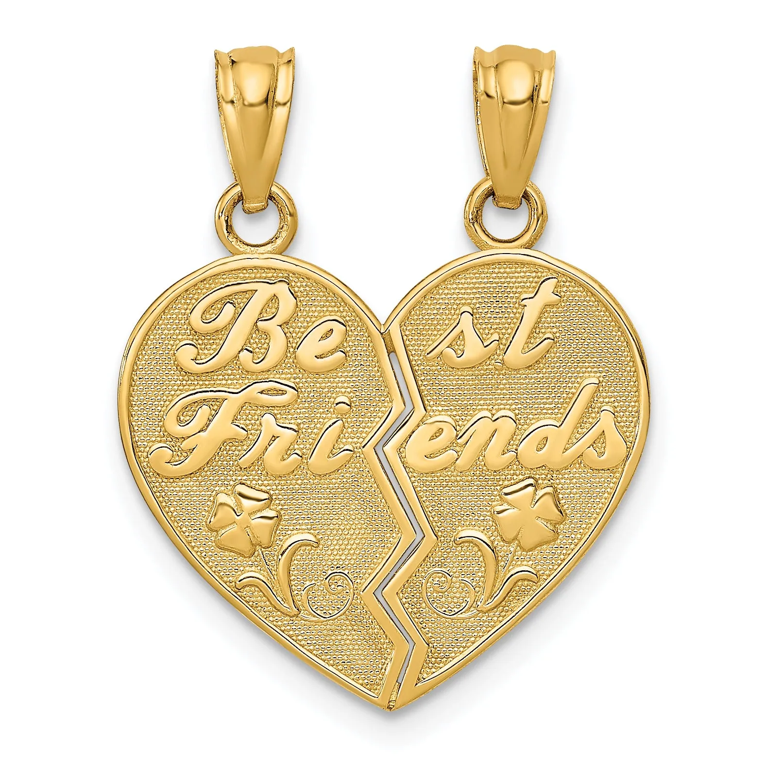 14k Yellow Gold BEST FRIENDS Heart Break Apart Charm Pendants