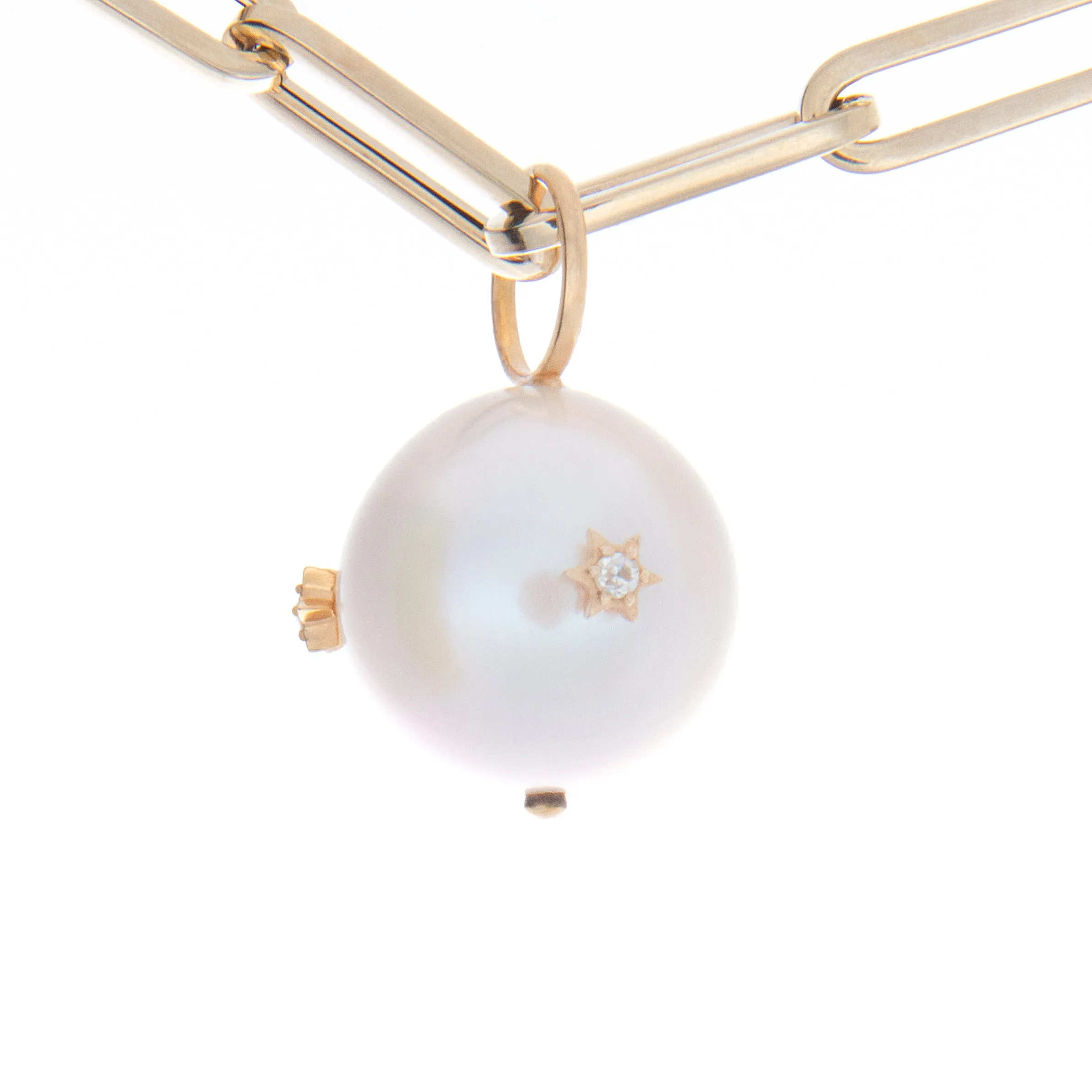 14K Yellow Gold Diamond Star and Pearl Pendant