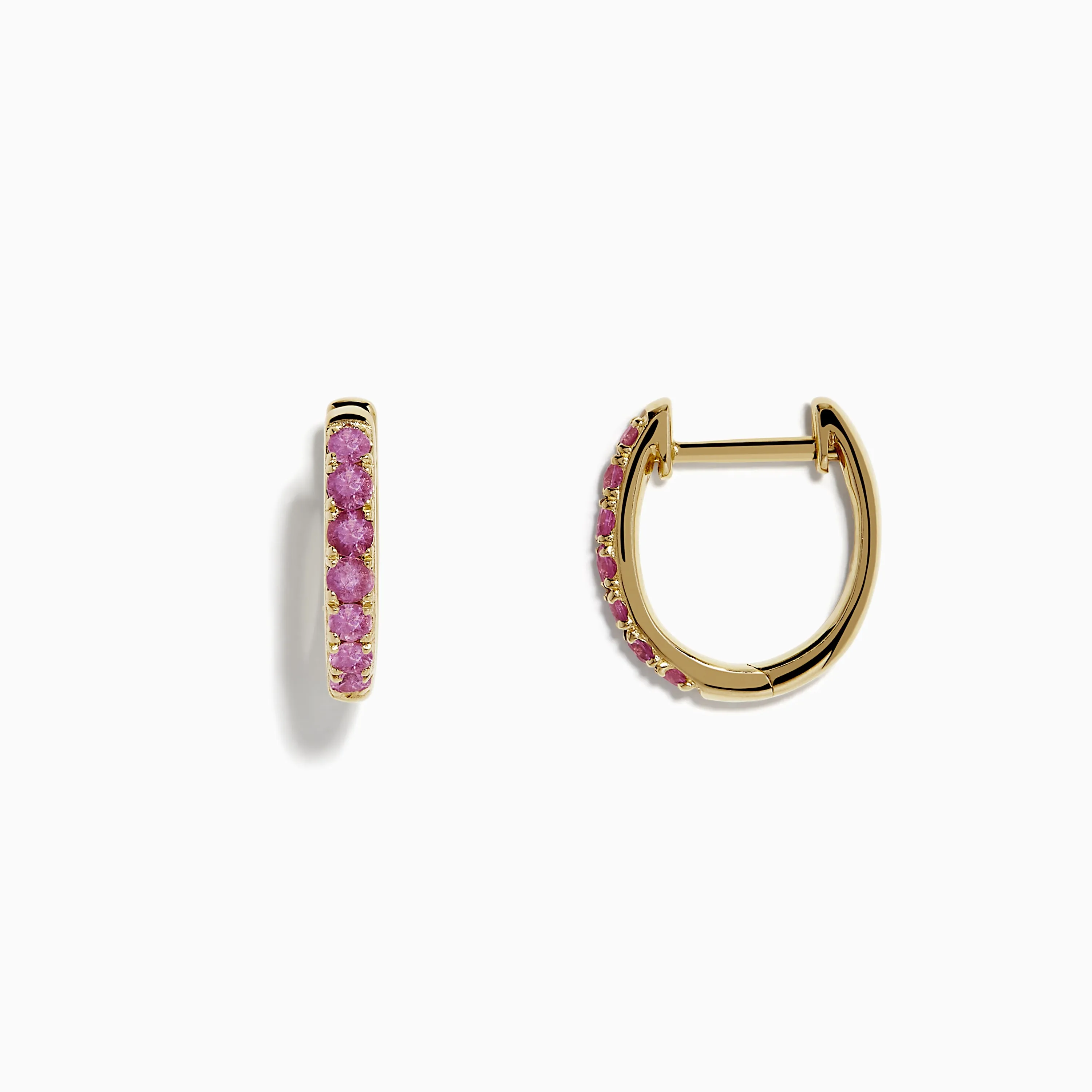 14k Yellow Gold Pink Sapphire Huggie Earrings