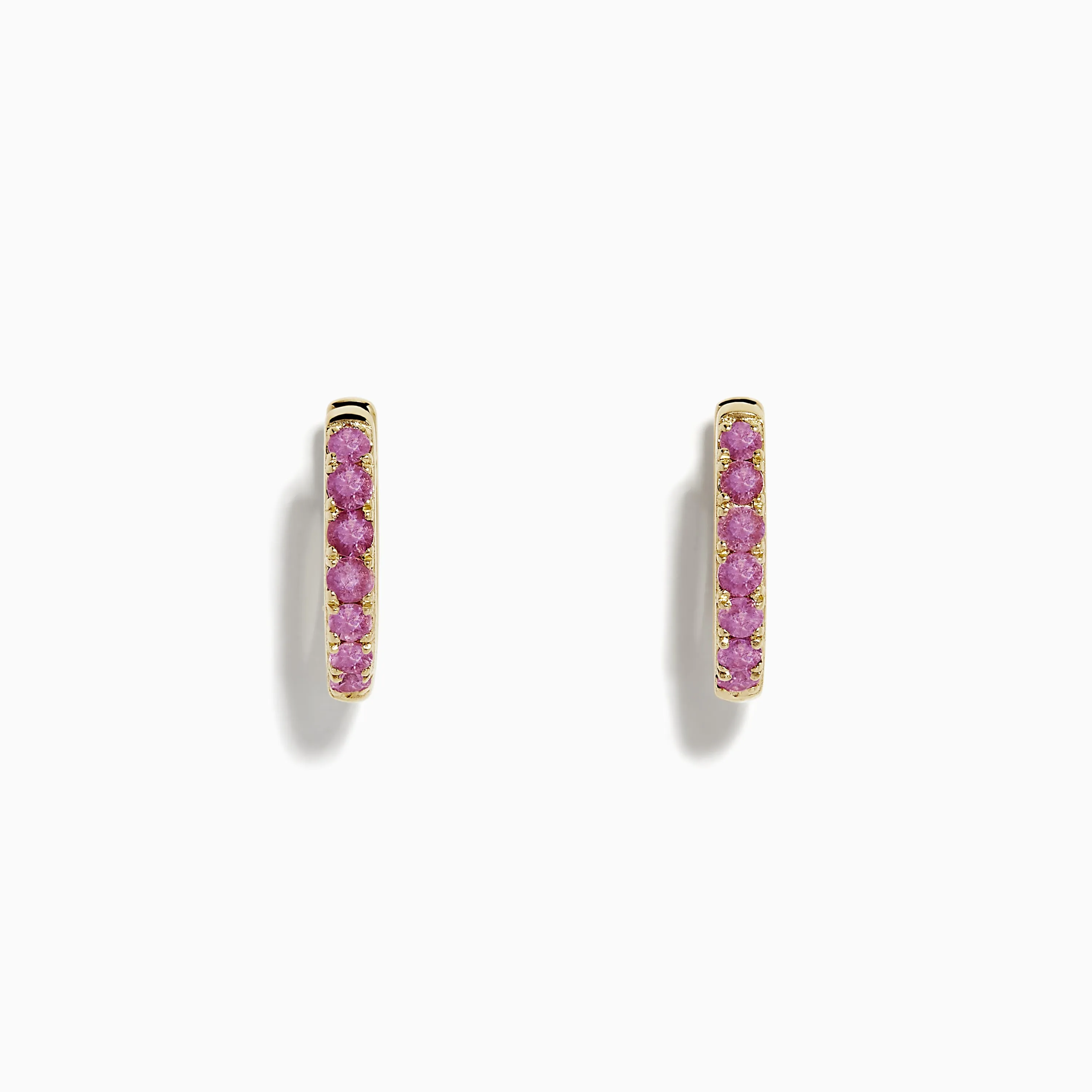 14k Yellow Gold Pink Sapphire Huggie Earrings