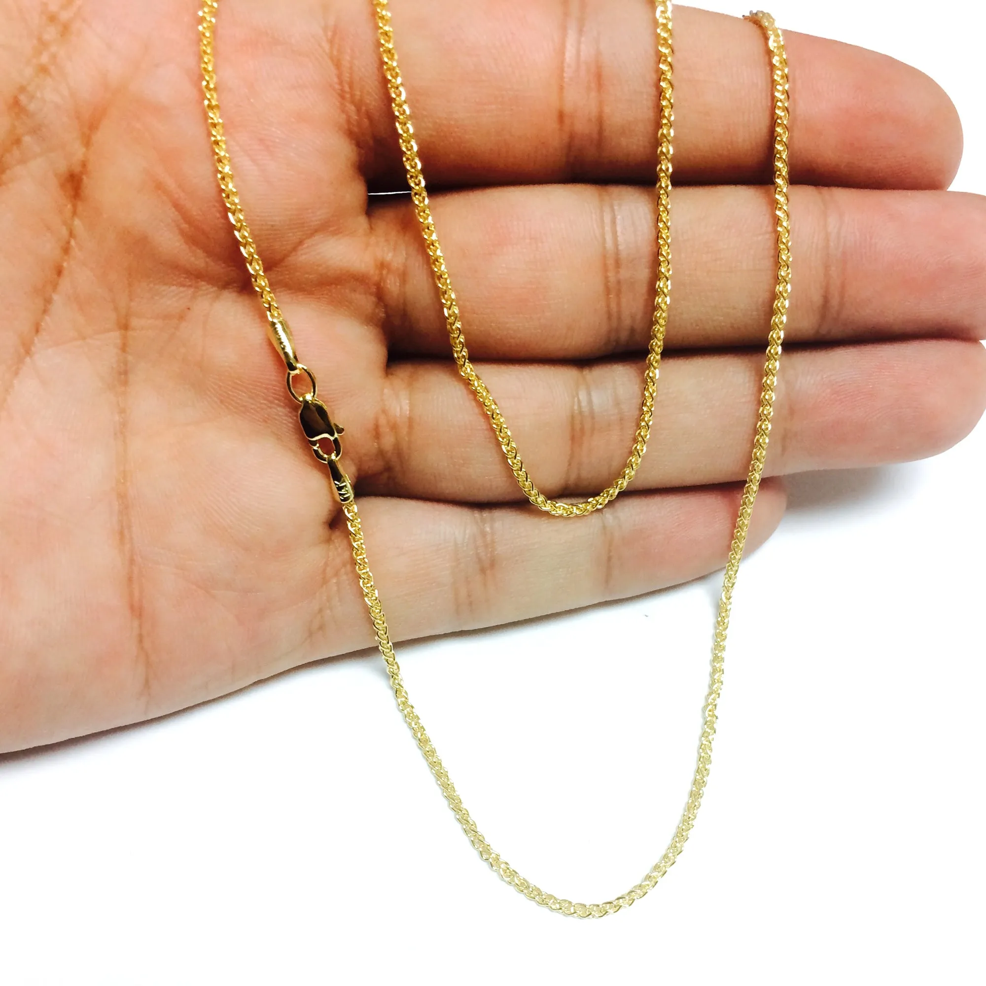 14k Yellow Gold Round Wheat Chain Necklace, 1.5mm