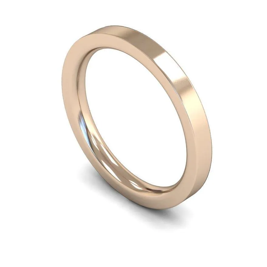 18ct Rose Gold Heavyweight Flat Court/Edge 2.5mm Wedding Ring