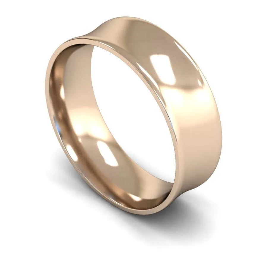 18ct Rose Gold Light Weight Concave 7mm Wedding Ring