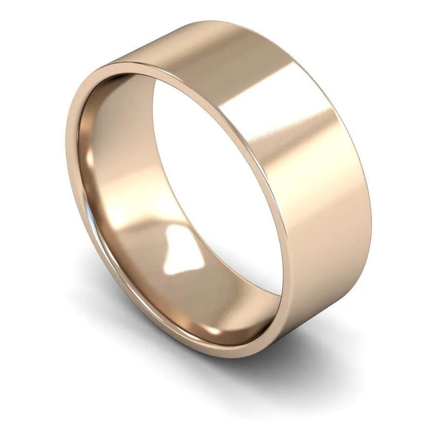 18ct Rose Gold Lightweight Flat Court/Edge 8mm Wedding Ring