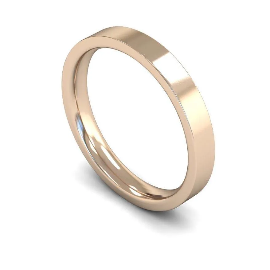 18ct Rose Gold Mediumweight Flat Court/Edge 3mm Wedding Ring