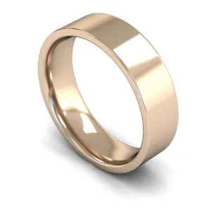 18ct Rose Gold Mediumweight Flat Court/Edge 6mm Wedding Ring