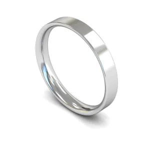 18ct White Gold Light Weight Flat Court 3mm Wedding Ring