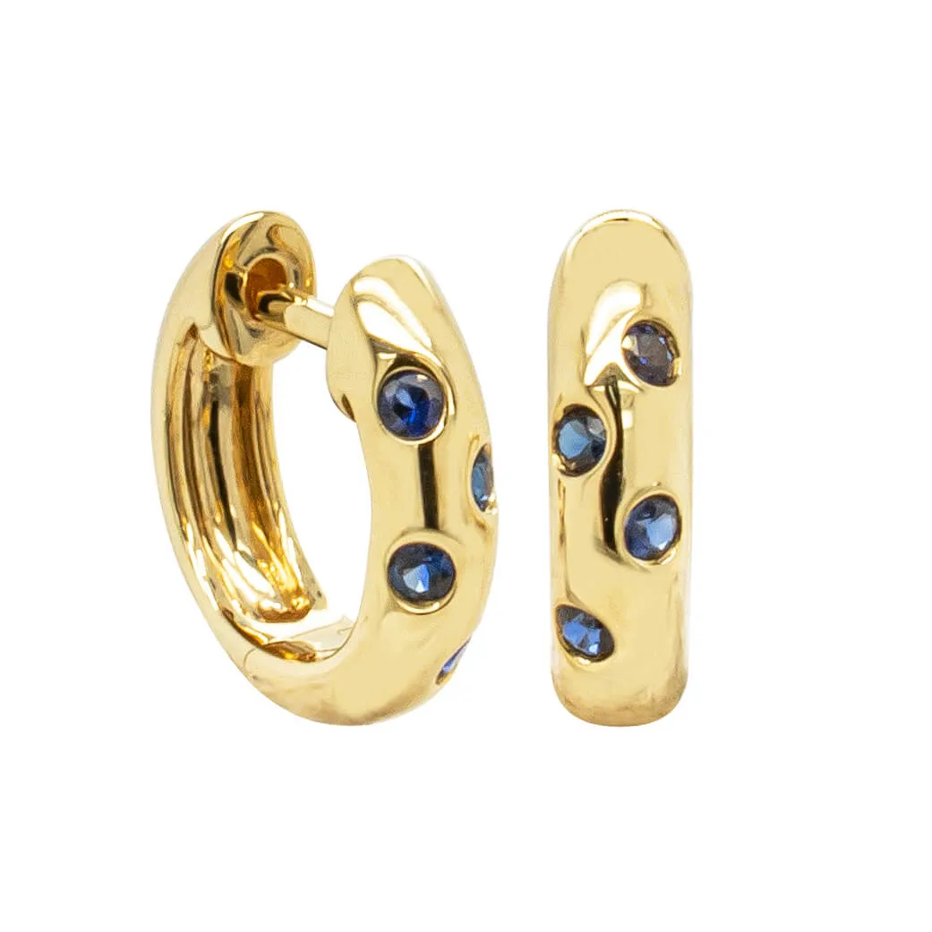 18ct Yellow Gold .18ct Sapphire Lucky Huggie Earrings