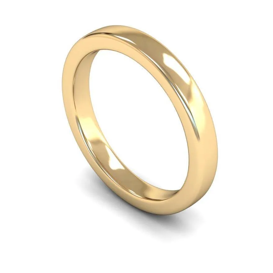 18ct Yellow Gold Heavy Weight Edged Slight Court 3mm Wedding Ring