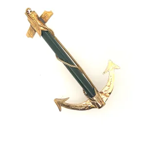 18ct Yellow Gold Jade Engraved Anchor Brooch