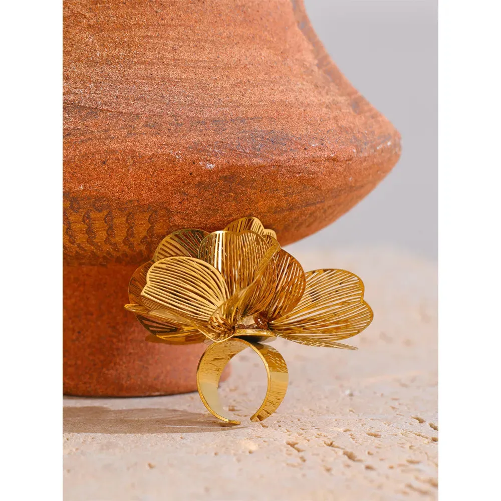 18K Hollow Flower Open Ring