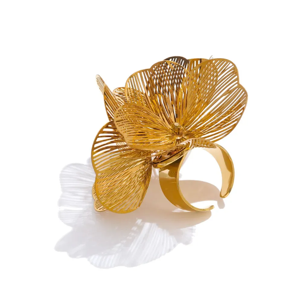 18K Hollow Flower Open Ring