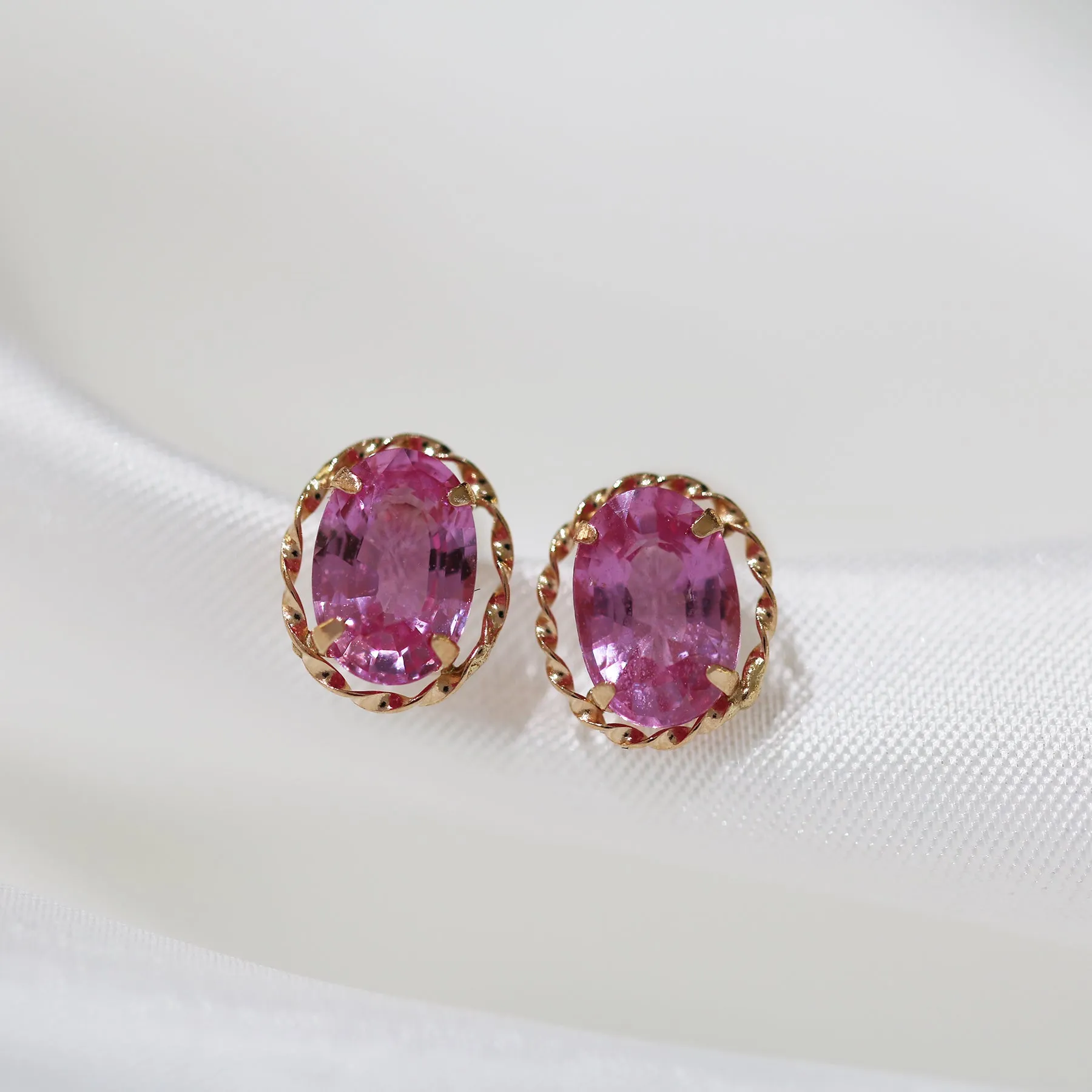 18k Rose Gold Pink Sapphire Earrings, Pair