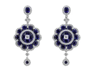 18k White Gold Sapphire and Diamond Floral Drop Earrings