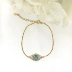 18k/925 Vermeil Evil Eye Bracelet with CZ and Blue Centre Stone