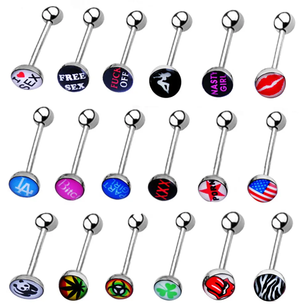 1pc I lOVE Sex Tongue Piercing langue Nipple Piercing, Hot Words Tongue Rings for women Surgical Steel 1.6*18mm Oil Drop