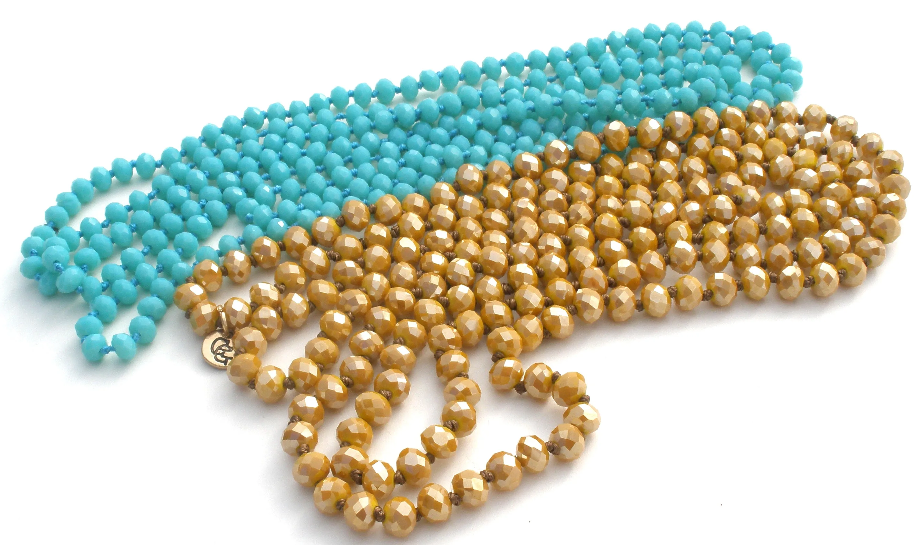 2 Blue & Gold Crystal Bead Necklaces