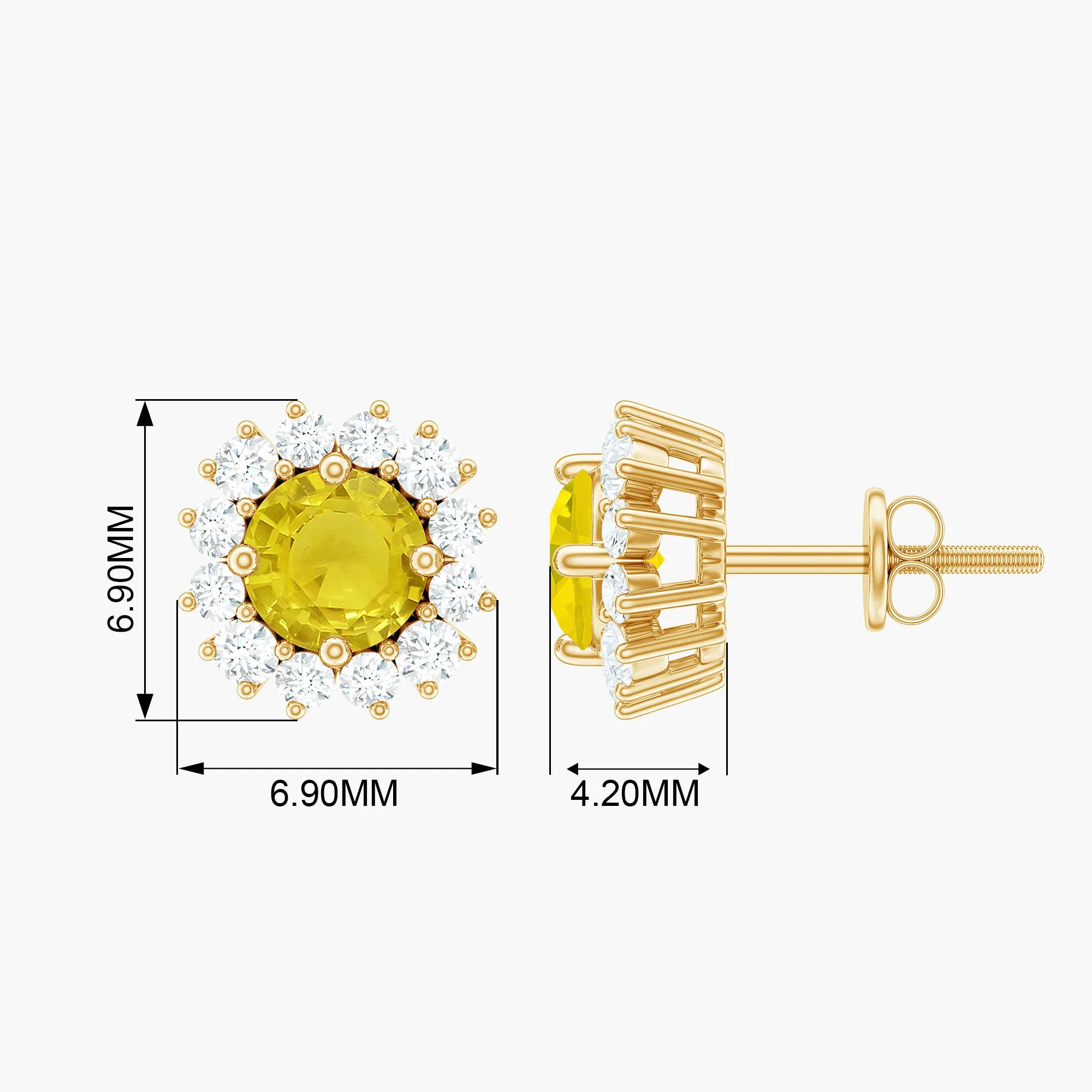 2 CT Yellow Sapphire and Diamond Classic Halo Stud Earrings