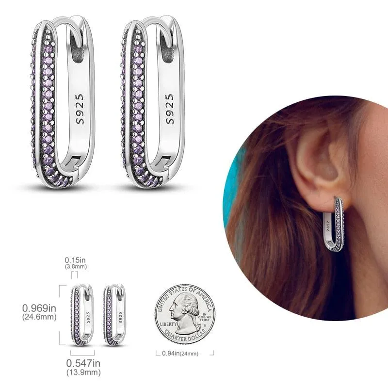 2023 Women Hoop Earrings 925 Silver Sparkling Pave Shape