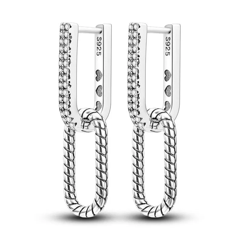 2023 Women Hoop Earrings 925 Silver Sparkling Pave Shape