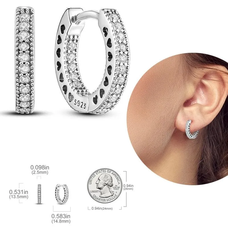 2023 Women Hoop Earrings 925 Silver Sparkling Pave Shape